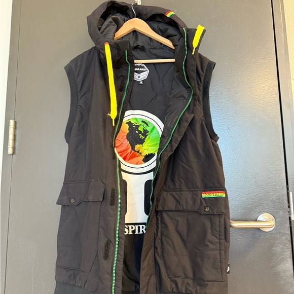 Men's Armanda M oversized long Black snowboard Vest Bob Marley vibes great cond - Picture 3 of 15